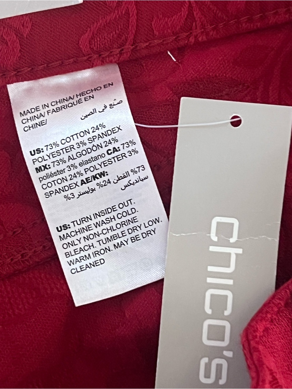 Chico’s Red Jacquard Floral Jeggings 1.5R / 10 NWT - Picture 9 of 9